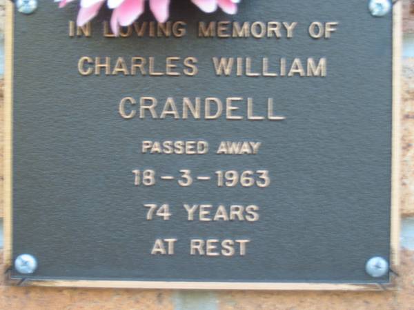 Charles William CRANDELL  | 18 Mar 1963 aged 74  | Toogoolawah Cemetery, Esk shire  | 