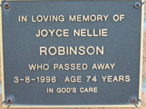 Joyce Nellie ROBINSON  | 3 Aug 1996 aged 74  | Toogoolawah Cemetery, Esk shire  | 