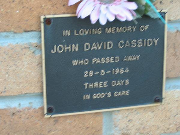 John David CASSIDY  | 28 May 1964 aged 3 days  | Toogoolawah Cemetery, Esk shire  | 