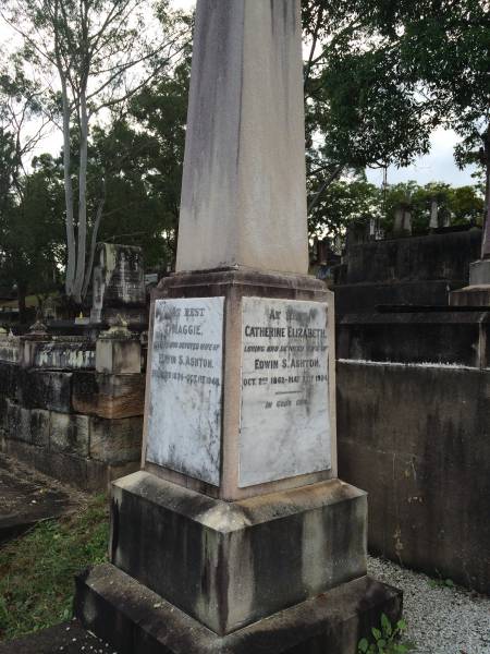 Catherine Elizabeth Ashton  | Born: 2 Oct 1862  | Died: 27 May 1924  |   | Maggie Ashton  | Born: 14 Feb 1874  | Died: 1 Oct 1948  |   | Brisbane General Cemetery (Toowong)  |   | 