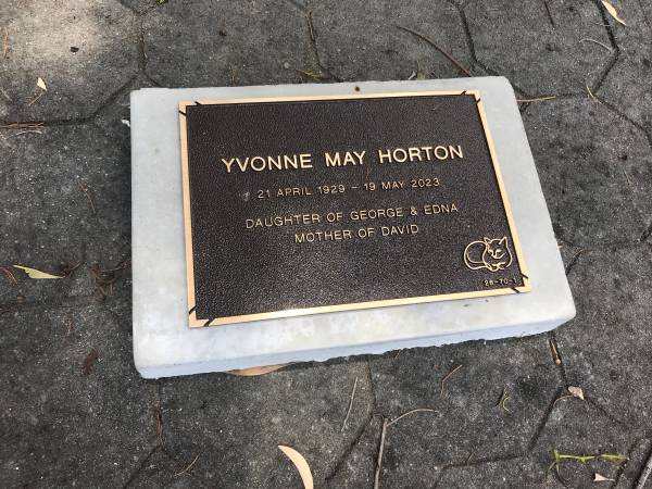 Yvonne May Horton (nee Nicholson)  | b: 21 Apr 1929  | d: 19 May 2023  | daughter of George and Edna  | mother of David  |   | Toowong General Cemetery  |   |   | 