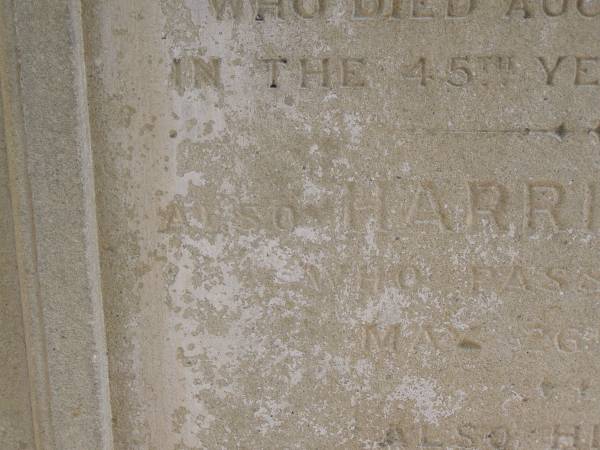 Toowong Cemetery, por 13, sect 29, grave 22;  | Bell Harry Frederic Hawkesley, 12 / 10 / 1938, 81 years;  | Bell Charles Frederick, 19 / 08 / 1875;  |   | Toowong cemetery portion 13  sect 29  grave 11;  | Hobbs Ivy Phyllis, 09 / 08 / 1915;  | Bell Harriett, 28 / 05 / 1913, 93 years;  |   | Charles Frederick (BELL),  | eldest son of late Charles BELL,  | of 29 Stanley Gardens Kensington Park, London,  | d: 20 Aug 1872, aged 45;  |   | (wife) Harriett BELL,  | d: 20 May 1913;  |   | (son) F.H. BELL,  | d: 16 Aug 1938;  |   |   | Phyllis HOBBS,  | d: 8 Aug 1915;  |   | A.C. BODEN,  | d: 26 Nov 1945;  |   | Florence A BODEN,  | wife of A C BODEN,  | d: 14 Oct 1948;  |   |