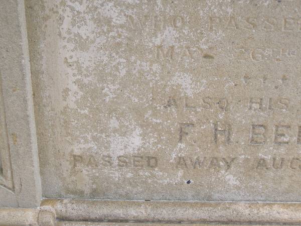 Toowong Cemetery, por 13, sect 29, grave 22;  | Bell Harry Frederic Hawkesley, 12 / 10 / 1938, 81 years;  | Bell Charles Frederick, 19 / 08 / 1875;  |   | Toowong cemetery portion 13  sect 29  grave 11;  | Hobbs Ivy Phyllis, 09 / 08 / 1915;  | Bell Harriett, 28 / 05 / 1913, 93 years;  |   | Charles Frederick (BELL),  | eldest son of late Charles BELL,  | of 29 Stanley Gardens Kensington Park, London,  | d: 20 Aug 1872, aged 45;  |   | (wife) Harriett BELL,  | d: 20 May 1913;  |   | (son) F.H. BELL,  | d: 16 Aug 1938;  |   |   | Phyllis HOBBS,  | d: 8 Aug 1915;  |   | A.C. BODEN,  | d: 26 Nov 1945;  |   | Florence A BODEN,  | wife of A C BODEN,  | d: 14 Oct 1948;  |   |