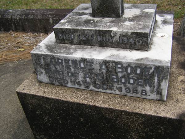 Toowong Cemetery, por 13, sect 29, grave 22;  | Bell Harry Frederic Hawkesley, 12 / 10 / 1938, 81 years;  | Bell Charles Frederick, 19 / 08 / 1875;  |   | Toowong cemetery portion 13  sect 29  grave 11;  | Hobbs Ivy Phyllis, 09 / 08 / 1915;  | Bell Harriett, 28 / 05 / 1913, 93 years;  |   | Charles Frederick (BELL),  | eldest son of late Charles BELL,  | of 29 Stanley Gardens Kensington Park, London,  | d: 20 Aug 1872, aged 45;  |   | (wife) Harriett BELL,  | d: 20 May 1913;  |   | (son) F.H. BELL,  | d: 16 Aug 1938;  |   |   | Phyllis HOBBS,  | d: 8 Aug 1915;  |   | A.C. BODEN,  | d: 26 Nov 1945;  |   | Florence A BODEN,  | wife of A C BODEN,  | d: 14 Oct 1948;  |   | 