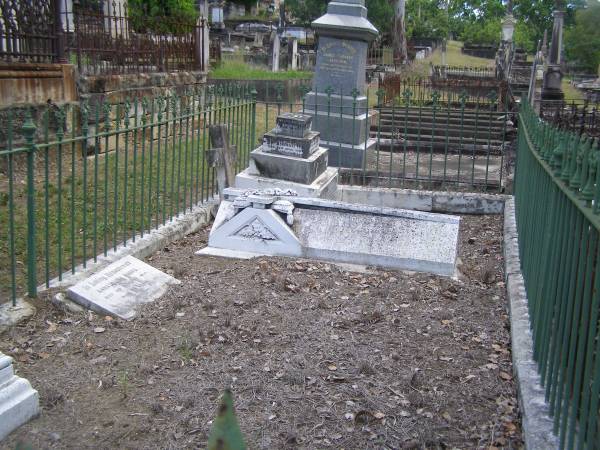 Toowong Cemetery por: 13, sect: 55, grave:4;  | Hobbs William, 09 / 12 / 1890;  | Bourne Emily, 24 / 01 / 1915;  | Hobbs Ann, 02 / 10 / 1875;  | Bourne Cicely Orton, 20 / 06 / 1908, 18 years;  | Hobbs Anna Luisa, 14 / 02 / 1914;  | Hobbs Edwin, 14 / 06 / 1929, 53 years;  | Bourne Clfred Edward, 26 / 07 / 1972, 0 years;  | Bourne Muriel Eleanor, 06 / 11 / 1964;  | Bourne Joseph Orton, 28 / 11 / 1931, 87 years;  |   | Edward HOBBS,  | d: Redcliffe 4 Jan 1875, aged 13yrs 9Mon;  | Alfred HOBBS,  | d: 30 Nov 1878, aged 19;  |   | Arthur HOBBS,  | d: 24 Feb 1926, aged 55;  |   | Edwin HOBBS,  | d: 13 Jun 1929, aged 53;  | Alice Mary Graham,  | d: 29 Jul 1944, aged 71;  |   | Anna Louisa HOBBS,  | d: 13 Feb 1914, aged 79;  |   | William HOBBS;  |   | Cicely Orton BOURNE,  | d: 19 Jun 1908, aged 18;  |   | Emily (BOURNE),  | wife of J O BOURNE,  | d: 23 Jan 1815, aged 56;  |   | Joseph Orton BOURNE,  | d: 27 Nov 1931 aged 87;  | Joseph William (Jack) BOURNE,  | d: San Francisco 7 Sep 1934, aged 36;  | Muriel Eleanor BOURNE,  | d: 9 Feb 1962, aged 76;  |