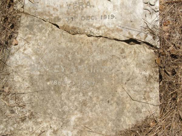 Toowong Cemetery, por: 1, sect: 20, grave: 4;  | Eglinton Dudley, 11 / 06 / 1937, 86 years;  | Eglinton Martha, 31 / 10 / 1919;  | Rolleston Vera, 04 / 12 / 1919;  | Eglinton Anna Catherine Sophie, 18 / 10 / 1948, 87 years;  |   | Martha EGLINTON,  | d: 30 Oct 1919;  | Vera (EGLINTON),  | d: 3 Dec 1919;  | Douglas (EGLINTON),  | d: 26 Jul 1920,  | interred Sydney;  | Dudley EGLINTON,  | 1857 - 1937;  |   | 