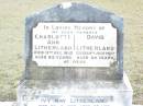 parents; Charlotte Ann LITHERLAND, died 13 Dec 1953 aged 85 years; David LITHERLAND, died 20 July 1922 aged 58 years; Ivy May LITHERLAND, died 26-3-1978 aged 80 years; Reginal David LITHERLAND, died 1934? aged 84 years; Upper Caboolture Uniting (Methodist) cemetery, Caboolture Shire 