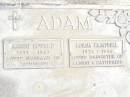 
Albert Edward ADAM,
1893 - 1967, 
husband of Catherine;
Lorna Campbell ADAM,
1924 - 1944,
daughter of Albert & Catherine;
Upper Caboolture Uniting (Methodist) cemetery, Caboolture Shire
