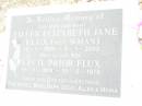 Eileen Elizabeth Jane FLUX (nee WHAN), mum nana, 16-1-1909 - 9-1-2003, wife of pop; Cecil Prior FLUX, 19-2-1909 - 20-5-1979; thanks Tom, Bruce, Bess, Daph, Doug, Allen & Maria; Upper Caboolture Uniting (Methodist) cemetery, Caboolture Shire 