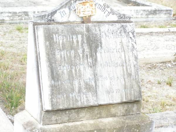 Helen T? DOBSON, mother,  | died 19 April 1934 aged 62 years;  | Frederick? DOBSON, father,  | died 9 April 1943 aged 77 years;  | Upper Caboolture Uniting (Methodist) cemetery, Caboolture Shire  | 