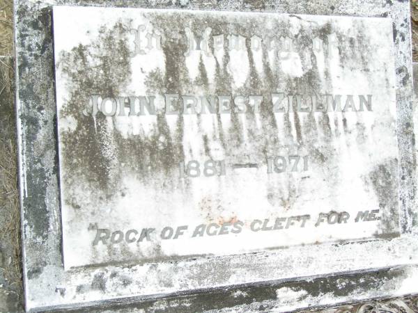 John Ernest ZILLMAN,  | 1881 - 1971;  | Upper Caboolture Uniting (Methodist) cemetery, Caboolture Shire  | 