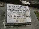 
John Nicholas SIGANTO,
died 8 Jan 1958;
Olive Beatrice SIGANTO,
died 8 Feb 1980;
Upper Coomera cemetery, City of Gold Coast
