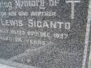 Colin Lewis SIGANTO, son brother, accidentally killed 20 Dec 1937 aged 28 years; Upper Coomera cemetery, City of Gold Coast 