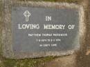 Matthew Thomas MATHEWSON, 7-8-1874  - 9-2-1956; Upper Coomera cemetery, City of Gold Coast 