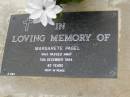 
Margarete PAGEL,
died 13 Dec 1994 aged 82 years;
Upper Coomera cemetery, City of Gold Coast
