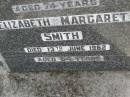 William SMITH, died 13 June 1951 aged 74 years; Elizabeth Margaret SMITH, died 13 June 1962 aged 84 years; Upper Coomera cemetery, City of Gold Coast 
