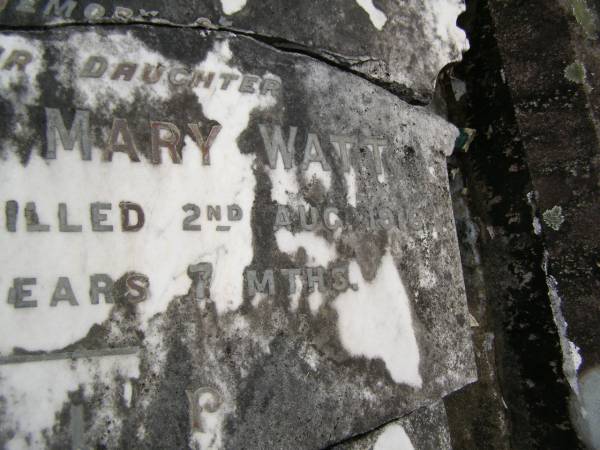 Kathleen Mary WATT,  | daughter of Mary Ann WATT & John Stevenson WATT,  | accidentally killed 2 Aug 1916 aged 11 years 7 months;  | Upper Coomera cemetery, City of Gold Coast  | 