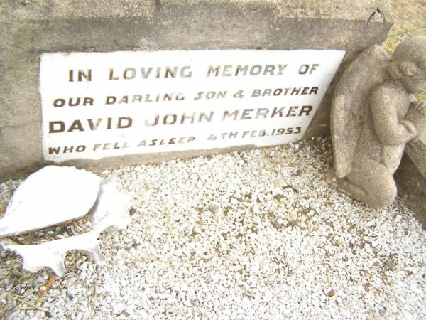 David John MERKER,  | son brother,  | died 4 Feb 1953;  | Warra cemetery, Wambo Shire  | 
