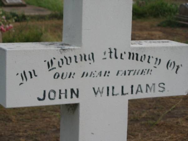 John WILLIAMS,  | father,  | died 16 Jan 1906 aged 43 years;  | Warra cemetery, Wambo Shire  | 