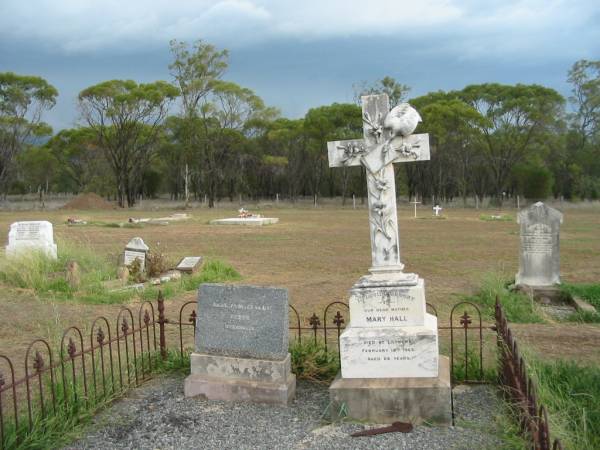 Thomas Walter HALL,  | 1864 - 1946;  | Mary HALL,  | died Lilymere 18 Feb 1903 aged 68 years;  | Warra cemetery, Wambo Shire  |   |