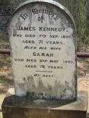 
James KENNEDY
7 Sep 1890, aged 71
(wife) Sarah (KENNEDY)
2 May 1900, aged 76
Wivenhoe Pocket General Cemetery

