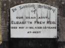 
Elizabeth Frew REID
21 May 1951, aged 80
Wivenhoe Pocket General Cemetery

