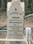 
Robert VERNOR
b: Edinburgh 30 Jan 1837,
d: Cluen 2 Oct 1920

(wife) Sara Harlin VERNOR
b: 25 Aug 1842
d: 16 May 1926

Sarah (widow of late) William HARLIN
of Rosevale Co Antrim, Ireland
b: 17 Nov 1802
d: 14 Jun 1892

(daughter) Alice Maud (HARLIN)
b: 15 Jun 1873
d: 24 Jun 1949

James VERNOR
b: Edinburgh, 21 Jun 1847
d: Cluen 28 May 1915

Captain and Mrs Robert Vernors children
William VERNOR
Alice VERNOR
Charlotte DAVIDSON
Evelyn McWHINNEY
Mildred THOMSON
grandchildren
Vernor, Hazel and Patrick DAVIDSON
Isobel McWHINNEY

Alice Margaret JOHNSTON
b: 10 Mar 1911 at Cluen, Wivenhoe Pocket
d: 17 Aug 2001 at Toowoomba
(husband) Raymond Charles JOHNSTON
b: 18 Apr 1913 at Clermont
d: 25 Nov 1999 at Toowoomba

Wivenhoe Pocket General Cemetery

