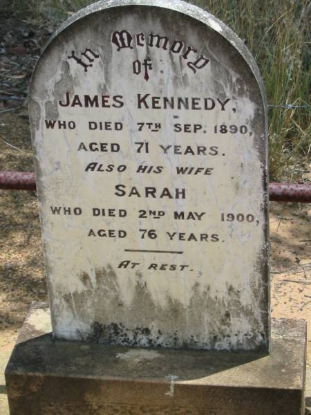 James KENNEDY  | 7 Sep 1890, aged 71  | (wife) Sarah (KENNEDY)  | 2 May 1900, aged 76  | Wivenhoe Pocket General Cemetery  |   | 