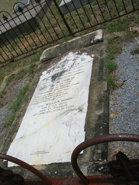 Charles SMITH  | d: Wivenhoe 5? Dec 1880, aged 59  | (wife) Elizabeth (SMITH)  | d: Walloon, 29 Oct 1896, aged 65  | (son) William Henry (SMITH)  | d: Wivenhoe 20 Jun 1891, aged 34  | Wivenhoe Pocket General Cemetery  |   | 