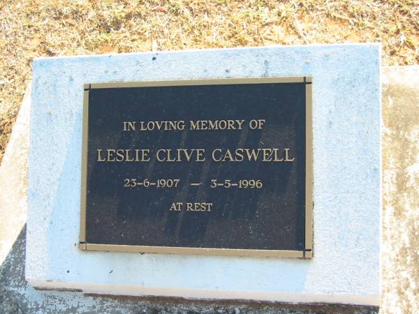 Leslie Clive CASWELL  | b: 23 Jun 1907, d: 3 May 1996  | Wonglepong cemetery, Beaudesert  | 