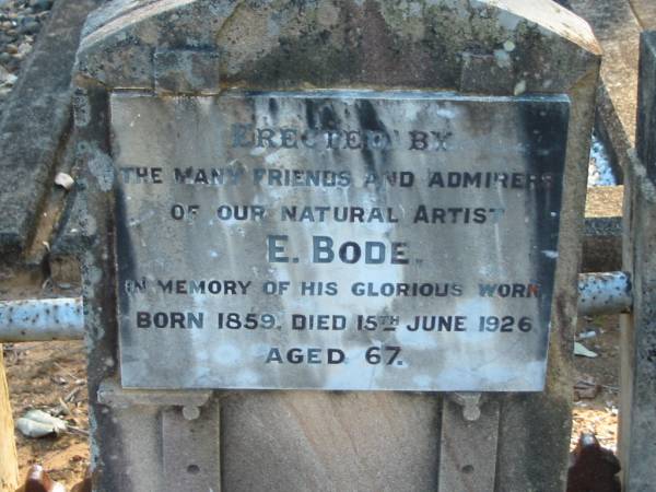 E BODE  | b: 1859, d: 15 Jun 1926, aged 67  | Wonglepong cemetery, Beaudesert  | 