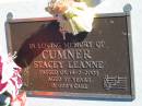 
CUMNER, Stacey Leanne,
died 14-2-2005 aged 37 years;
Woodford Cemetery, Caboolture
