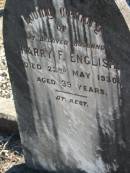 
Harry F. ENGLISH, husband,
died 22 May 1930 aged 39 years;
Woodford Cemetery, Caboolture
