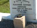 
Alexander Edward JOHNSTONE,
died 14 Sept 1943 aged 31 years;
Woodford Cemetery, Caboolture
