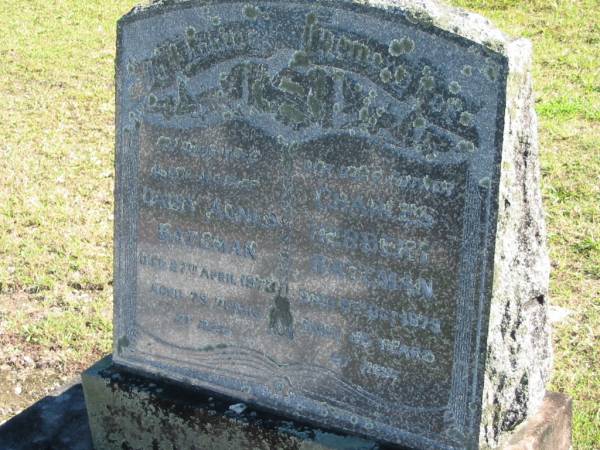 Daisy Agnes BATEMAN, wife mother,  | died 27 April 1973 aged 79 years;  | Charles Herbert BATEMAN, father,  | died 9 Oct 1979 aged 86? years;  | Woodford Cemetery, Caboolture  | 