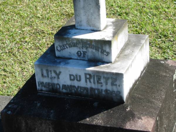 Lily DU RIETZ,  | died 5 Nov 1962;  | Woodford Cemetery, Caboolture  | 