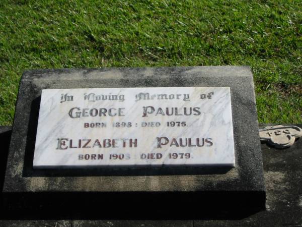George PAULUS, born 1898 died 1975;  | Elizabeth PAULUS, born 1903 died 1979;  | Woodford Cemetery, Caboolture  | 