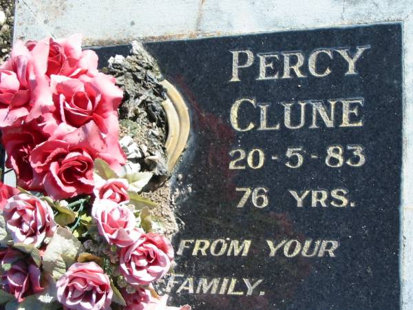 Percy CLUNE,  | 20-5-83, 76 years;  | Woodford Cemetery, Caboolture  | 