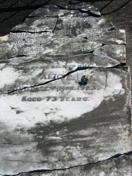 John Benjamin FLETCHER,  | died 25 Oct 1912 aged 65 years;  | Alice, wife,  | died 22 Nov 1923 aged 73 years;  | Woodford Cemetery, Caboolture  | 