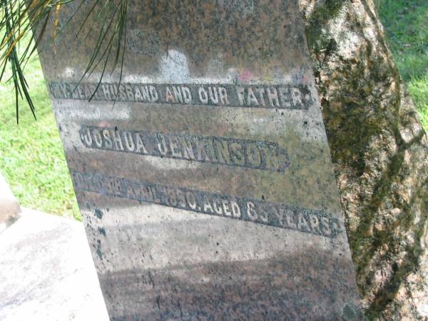 Joshua JENKINSON, husband father,  | died 5 April 1950 aged 85 years;  | Woodford Cemetery, Caboolture  | 