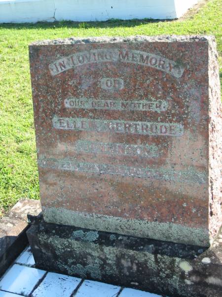 Ellen Gertrude JENKINSON, mother,  | died 23 July 1965 aged 91 years;  | Woodford Cemetery, Caboolture  | 