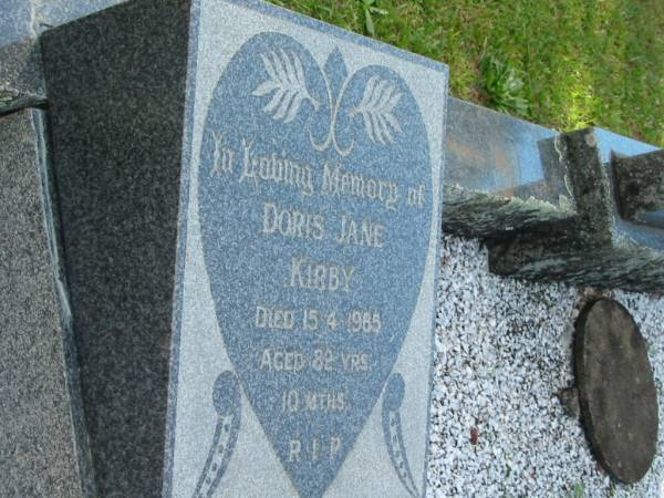 Doris Jane KIRBY,  | died 15-4-1985 aged 82 years 10 months;  | Woodford Cemetery, Caboolture  | 