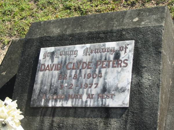 David Clyde PETERS,  | 22-8-1904 - 3-2-1977;  | Woodford Cemetery, Caboolture  | 