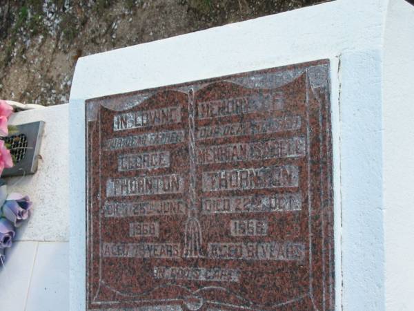 George THORNTON, father,  | died 23 June 1968;  | Merrian Isabell THORNTON,  | died 22 Oct 1968;  | Woodford Cemetery, Caboolture  | 