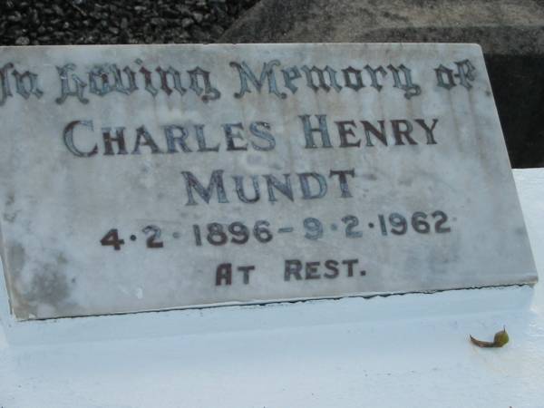 Charles Henry MUNDT,  | 4-2-1896 - 9-2-1962;  | Woodford Cemetery, Caboolture  | 
