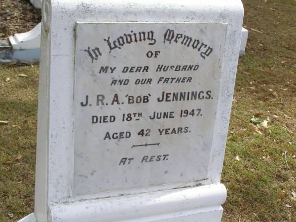 J R A 'Bob' Jennings  | 18 Jun 1947, aged 42  | Woodhill cemetery (Veresdale), Beaudesert shire  |   | 
