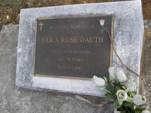 Vera Rose DAUTH  | 16 Mar 1991, aged 74  | Woodhill cemetery (Veresdale), Beaudesert shire  |   | 