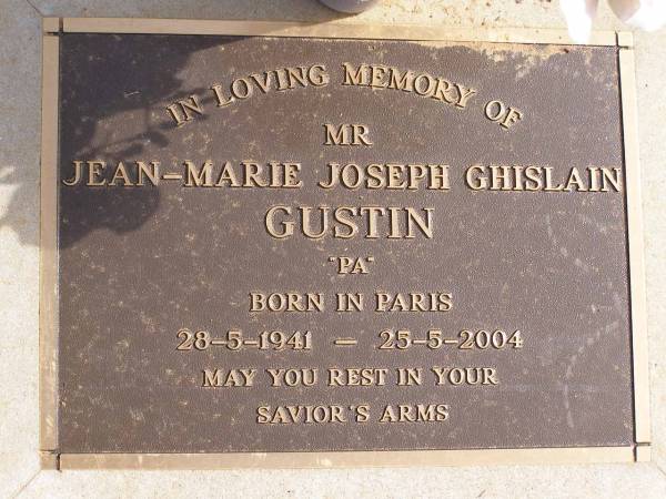 Mr Jean-Marie Joseph Ghislain GUSTIN  | (born Paris, 28 May 1941, died 25 May 2004)  | Woodhill cemetery (Veresdale), Beaudesert shire  |   | 