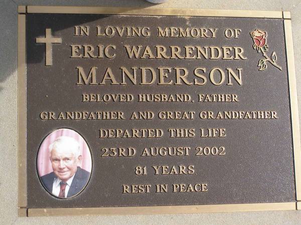 Eric Warrender MANDERSON  | 23 Aug 2002, aged 81  | Woodhill cemetery (Veresdale), Beaudesert shire  |   | 