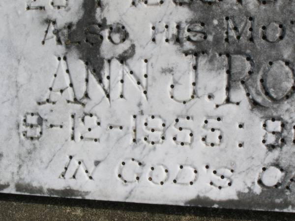 Joseph A ROSE  | 20 Jan 1966, aged 64  | (mother) Ann J ROSE  | 9 Dec 1955, aged 86  | Woodhill cemetery (Veresdale), Beaudesert shire  |   | 